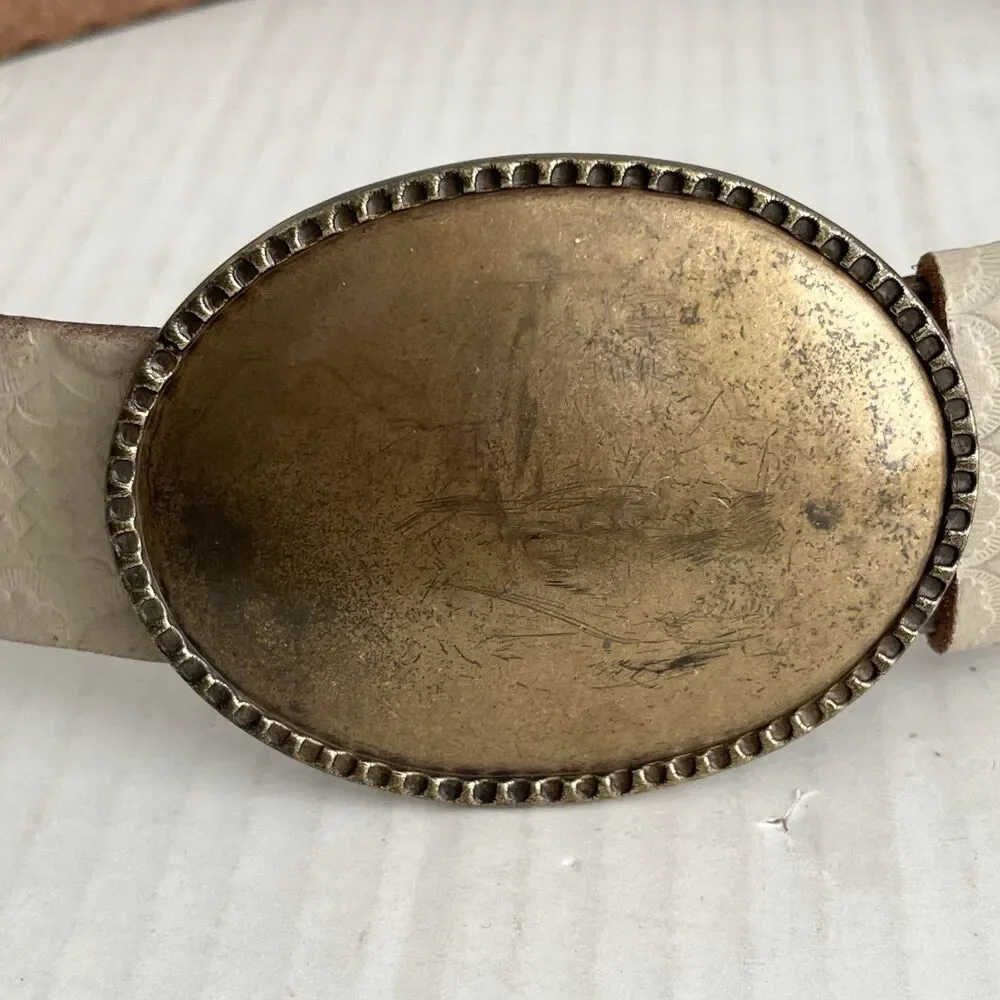 Free People Duke Concho Belt Brass Oval Buckle Leather Western Boho M/L 42”